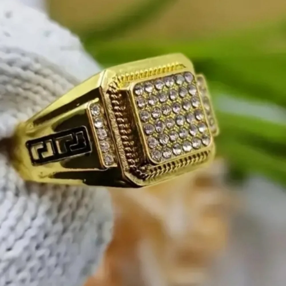 Gold Square Diamond Mens Ring Sz 7